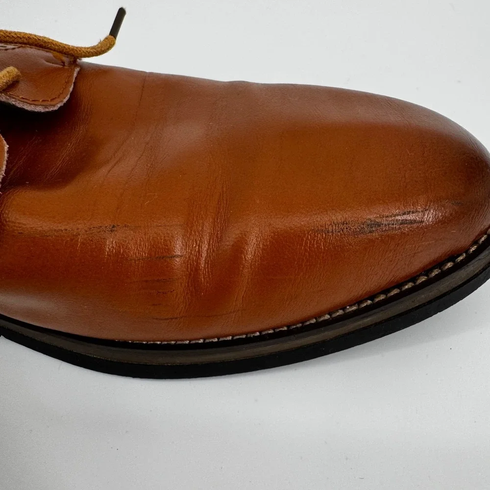 Tan Leather Derby Dress Shoes Almond Toe Brogue Detail Mens Size 245 /US 6.5